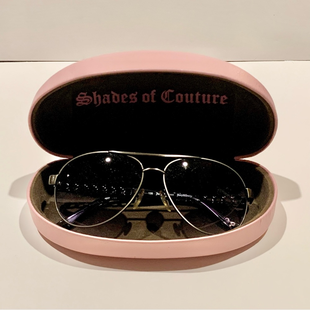 Juicy Couture Designer Aviator Sunglasses Purple Gun Metal Silver w/ Case OBO - Picture 9 of 10
